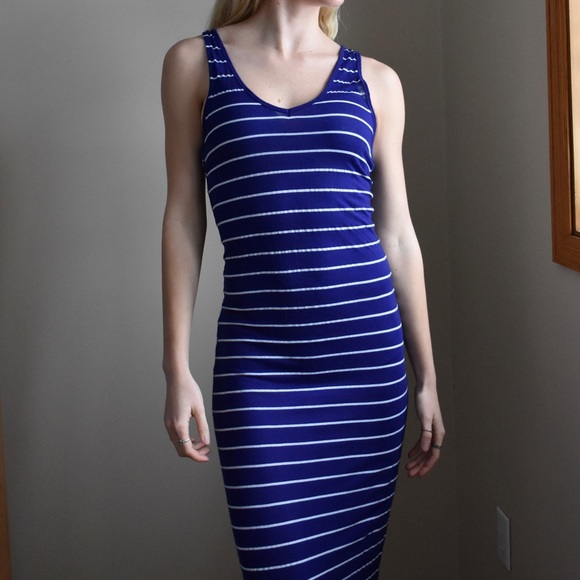 Royal Blue and White Striped Maxi Dress - Picture 1 of 2